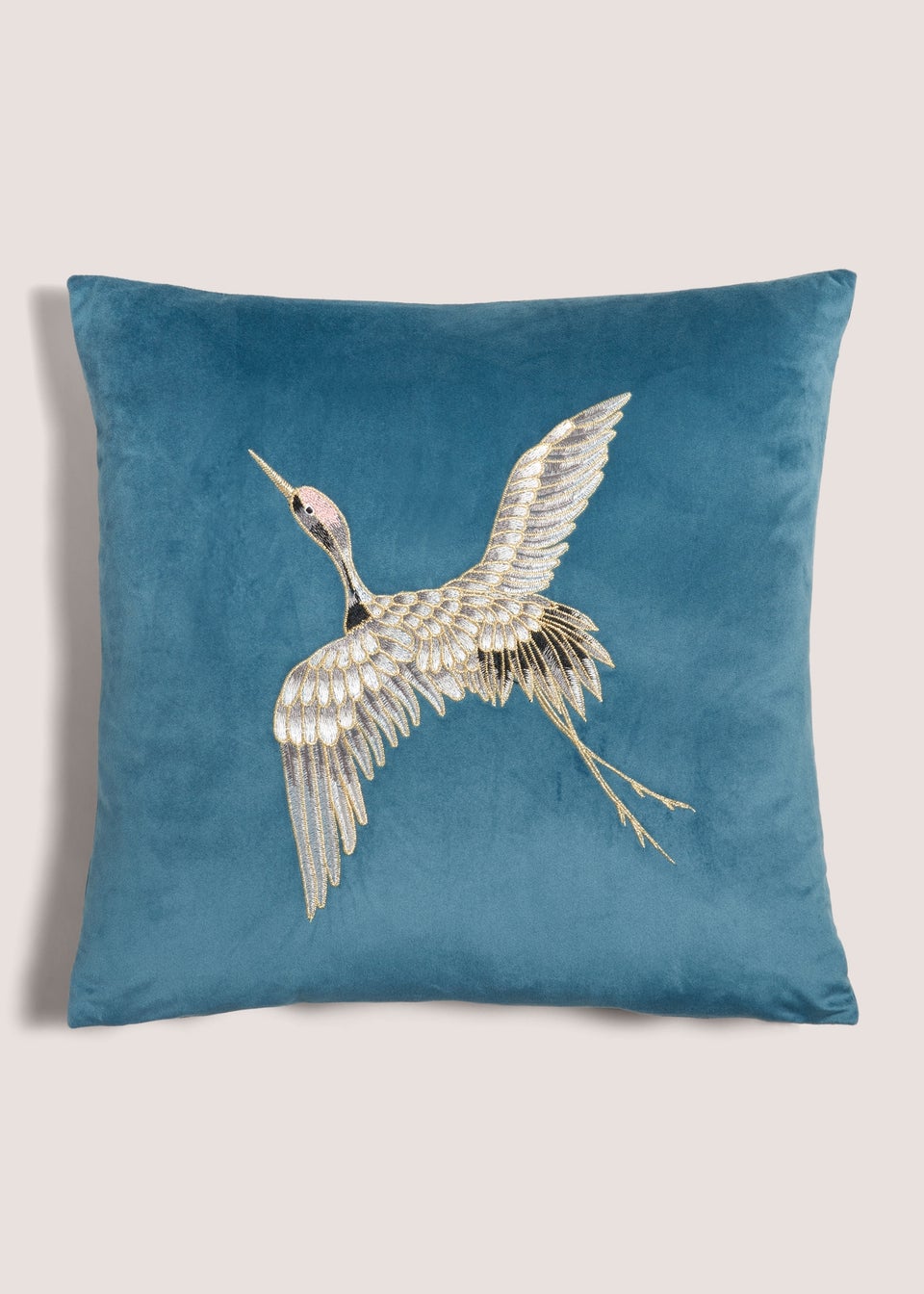 Teal Embroidered Crane Cushion (43cm x 43cm)