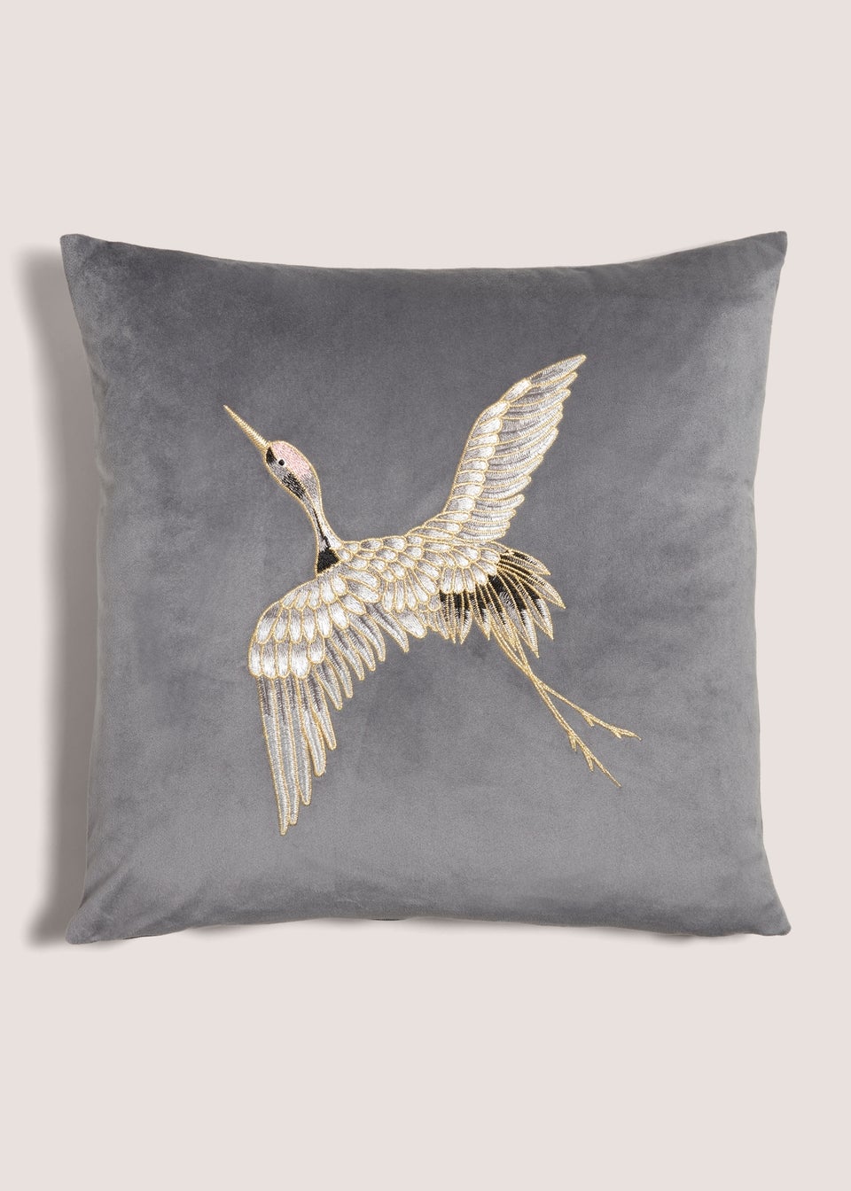 Charcoal Embroidered Crane Cushion (43cm x 43cm)