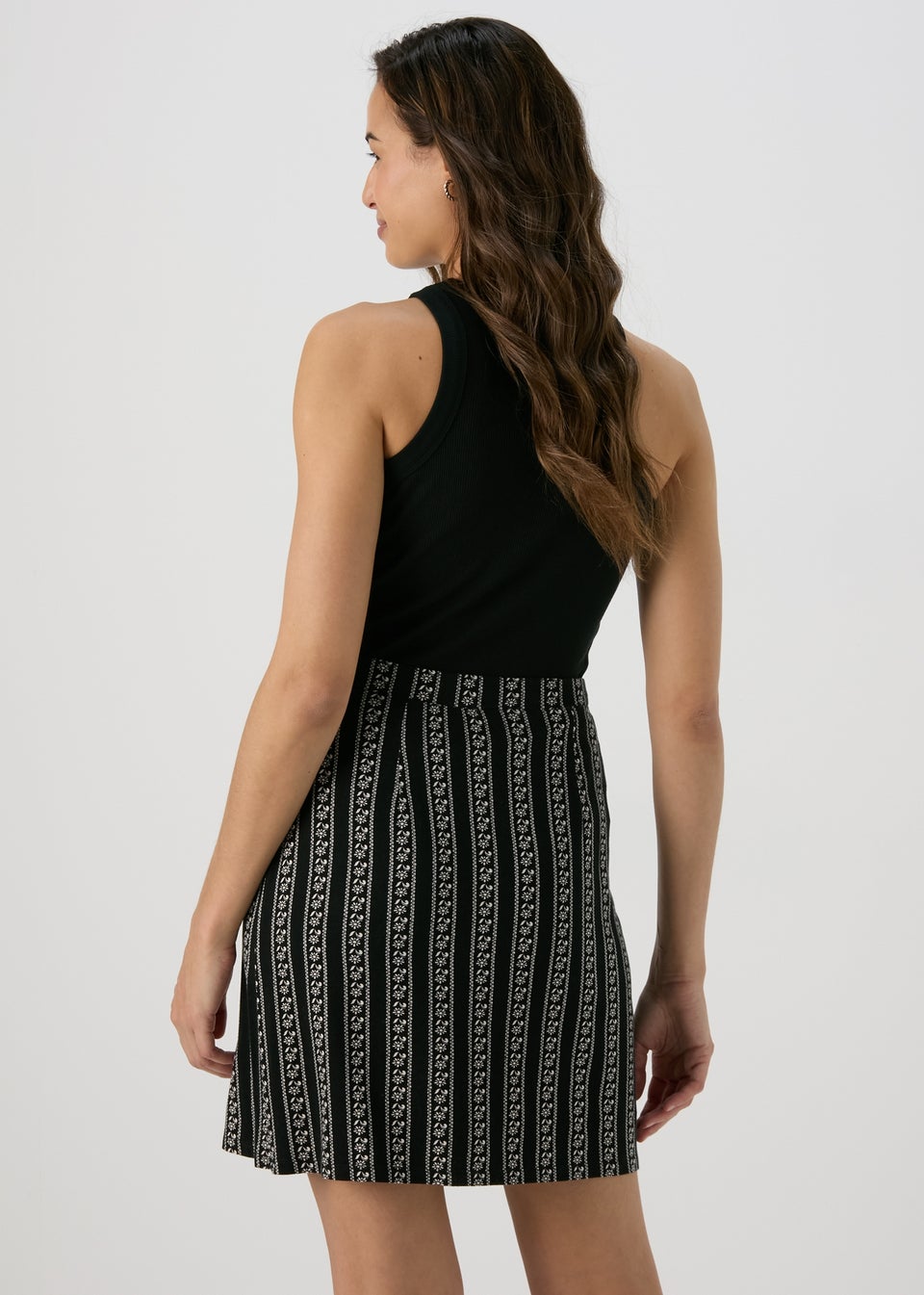 Black Abstract Stripe Jersey Warp Skirt