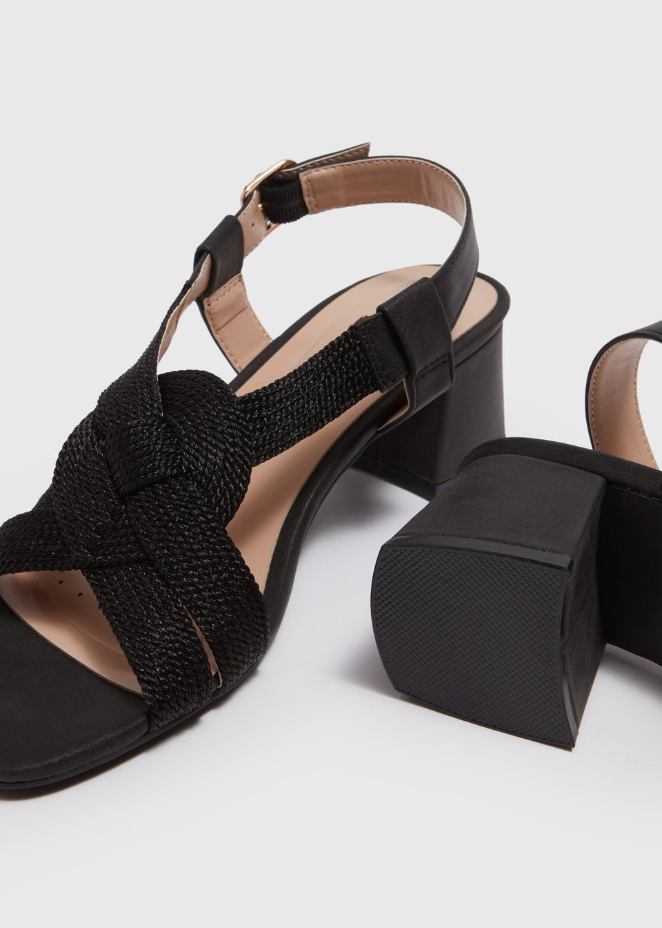 Soleflex Black Plaited Block Heels