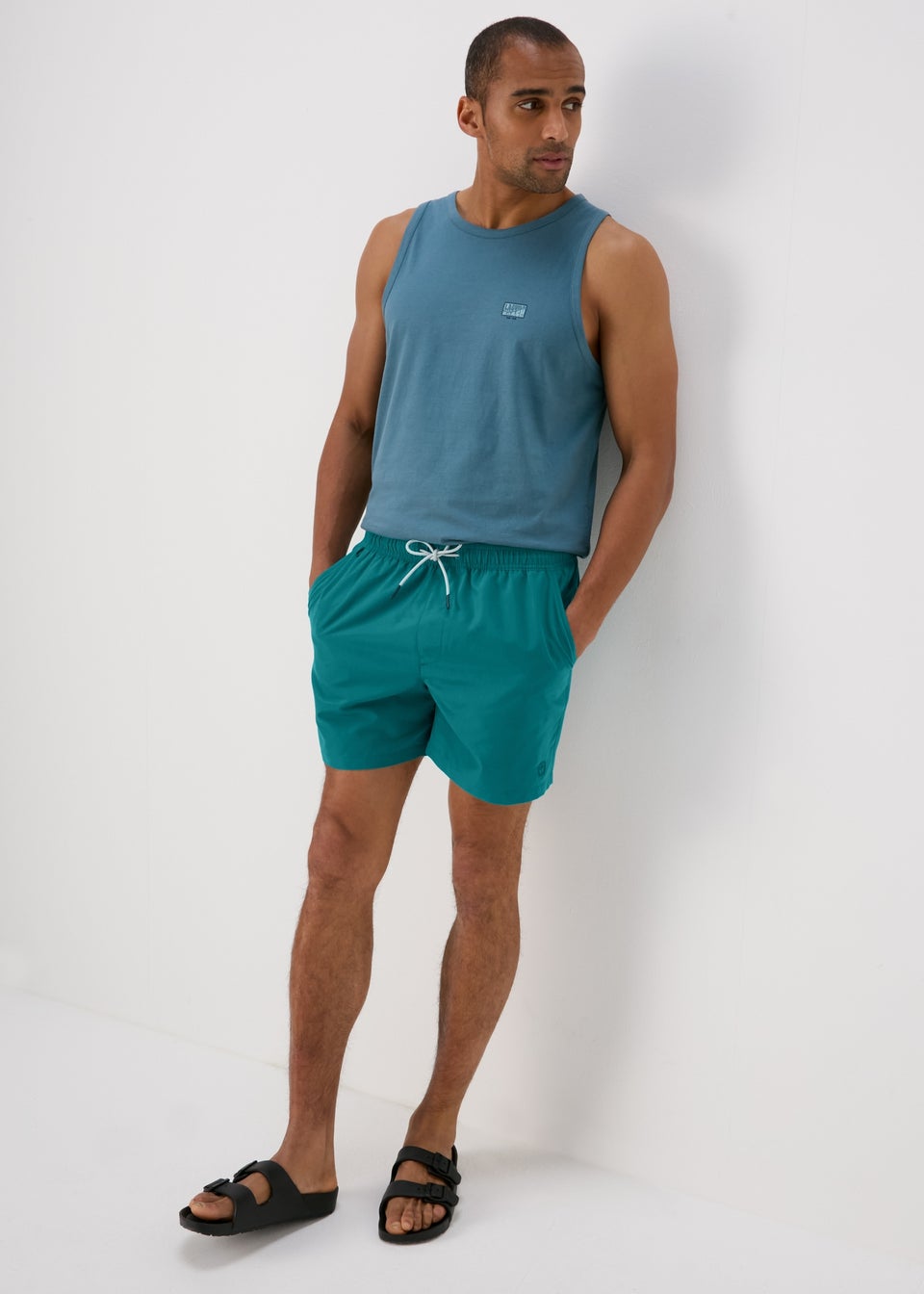 Teal Embroidered Swim Shorts