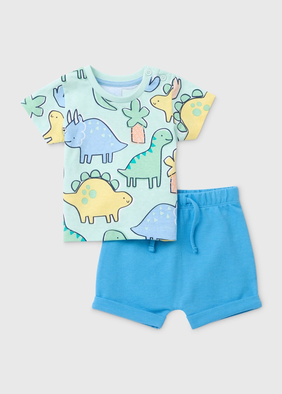 Boys Blue Dino Print T-Shirt & Shorts Set (Newborn-23mths)