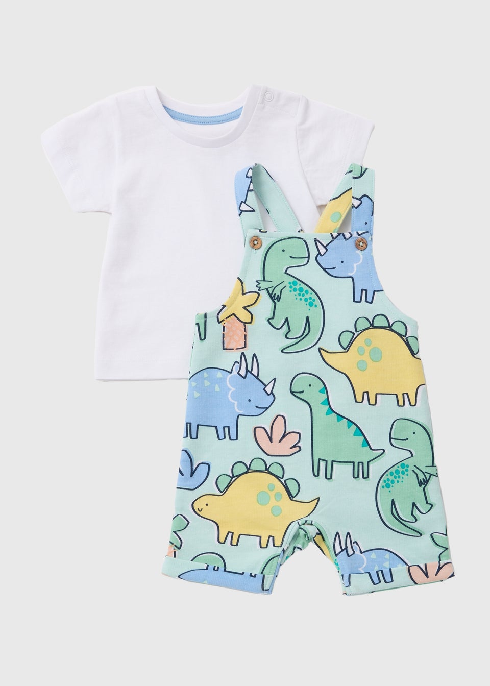Boys Multicolour Dino Dungaree & T-Shirt Set (Newborn-23mths)
