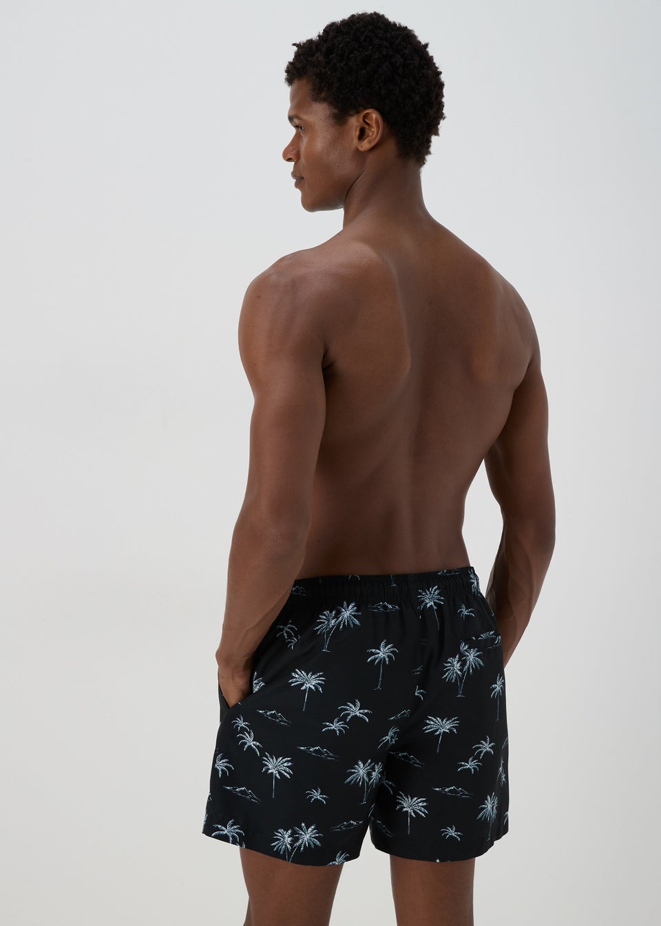 Black Palm Print Swim Shorts