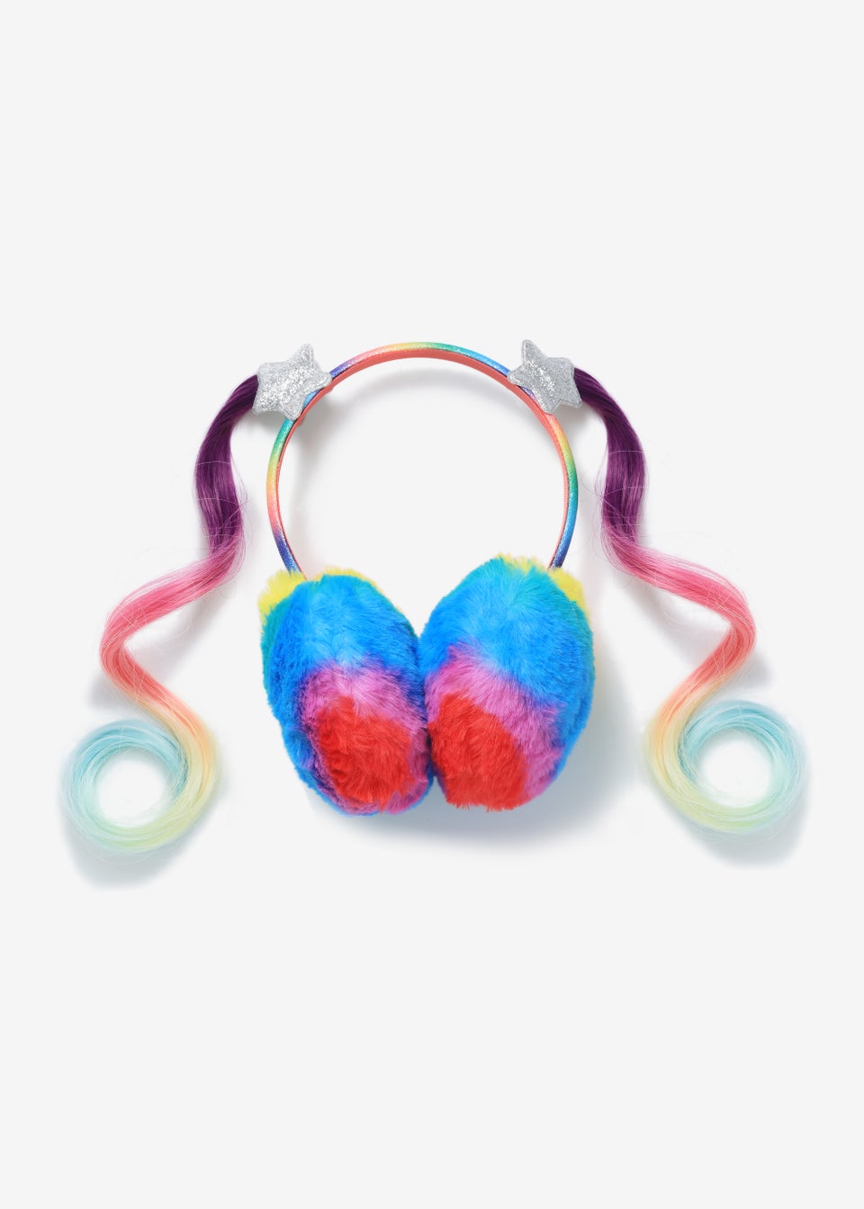 Kids Multicoloured Rainbow Print Earmuffs & Bunches Set