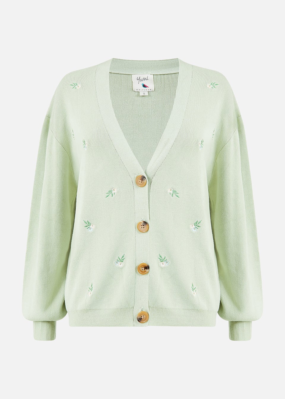 Yumi Green Embroidered Daisy Cardigan