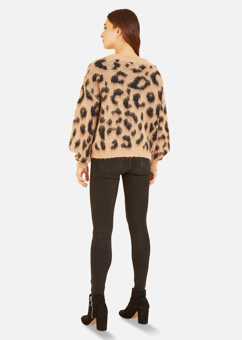 Yumi Brown Leopard Intarsia Button Up Cardigan