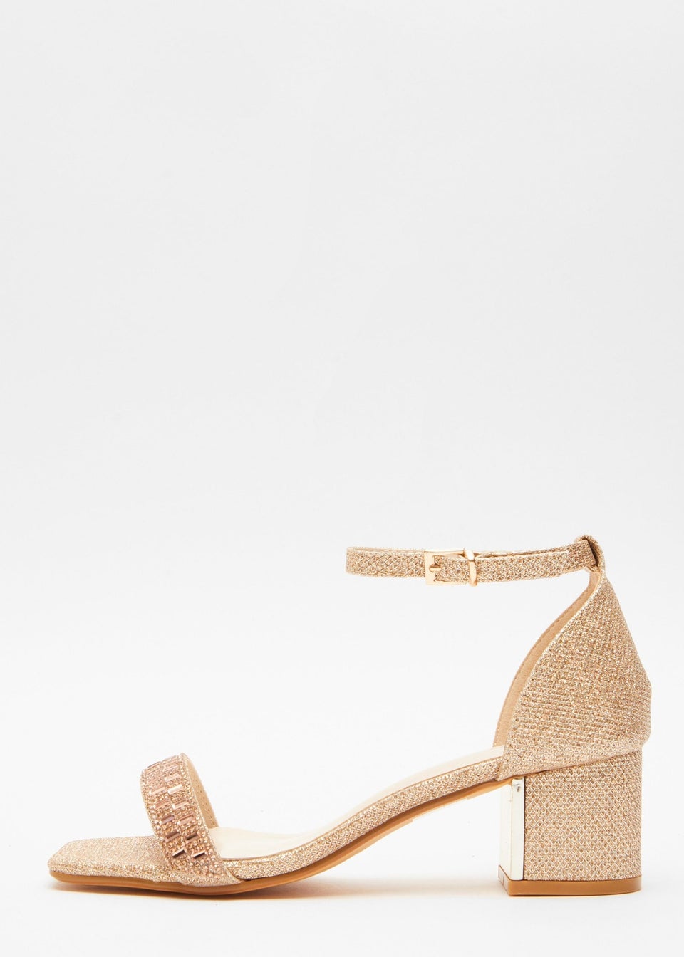 Quiz Gold Shimmer Low Block Heel Sandals - Matalan