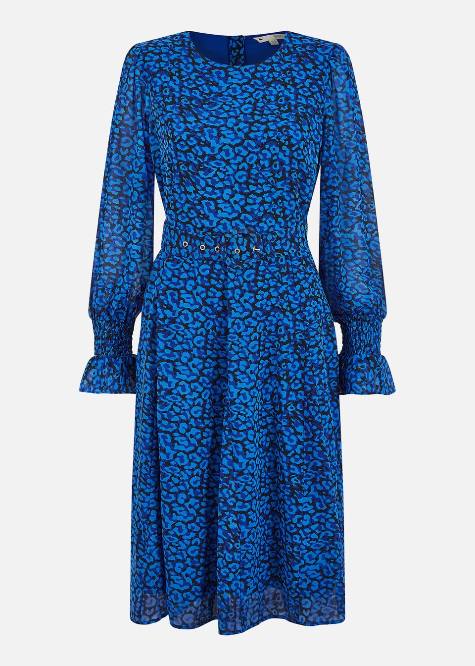 Yumi Blue Recycled Animal Print Long Sleeve Tunic Midi Dress