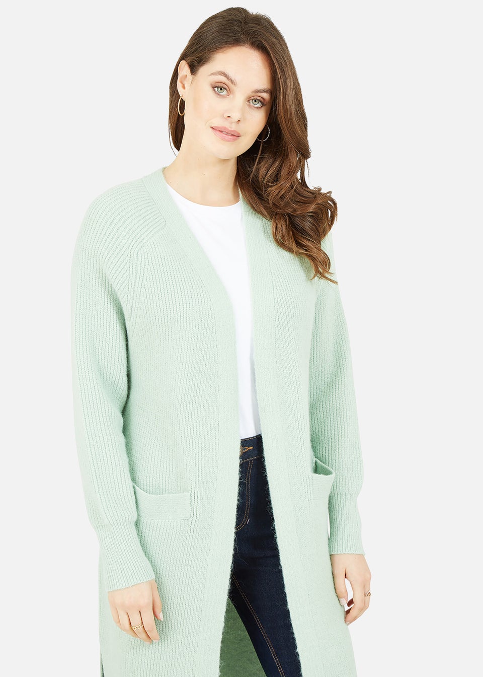 Yumi Sage Green Knitted Maxi Cardi