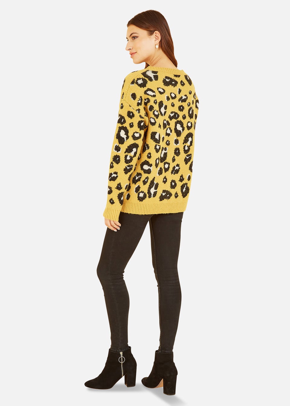 Yumi Mustard Animal Print Intarsia Knitted Jumper Matalan