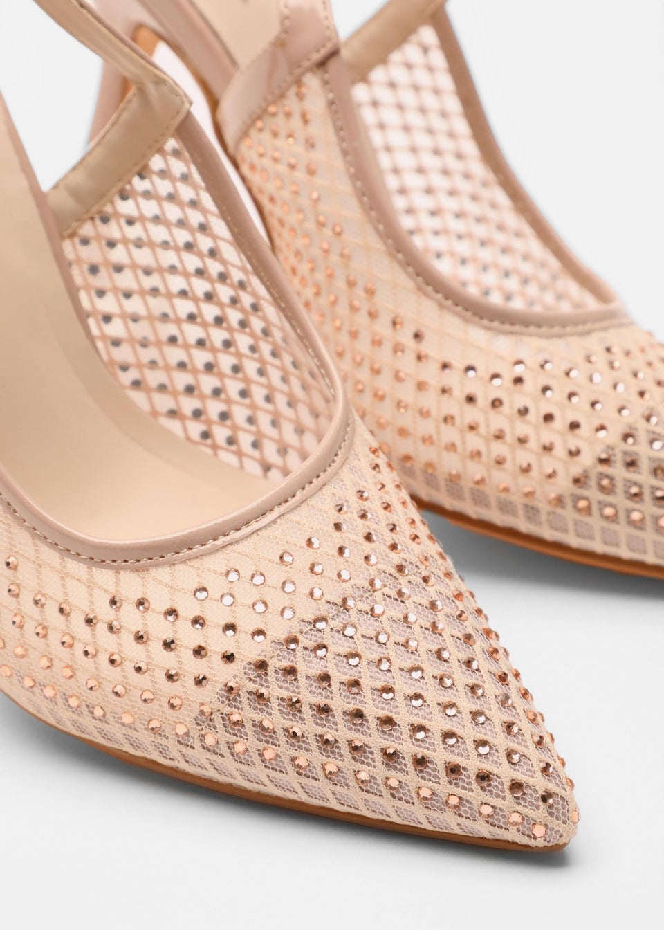 Quiz Natural Mesh Diamante Court Heels