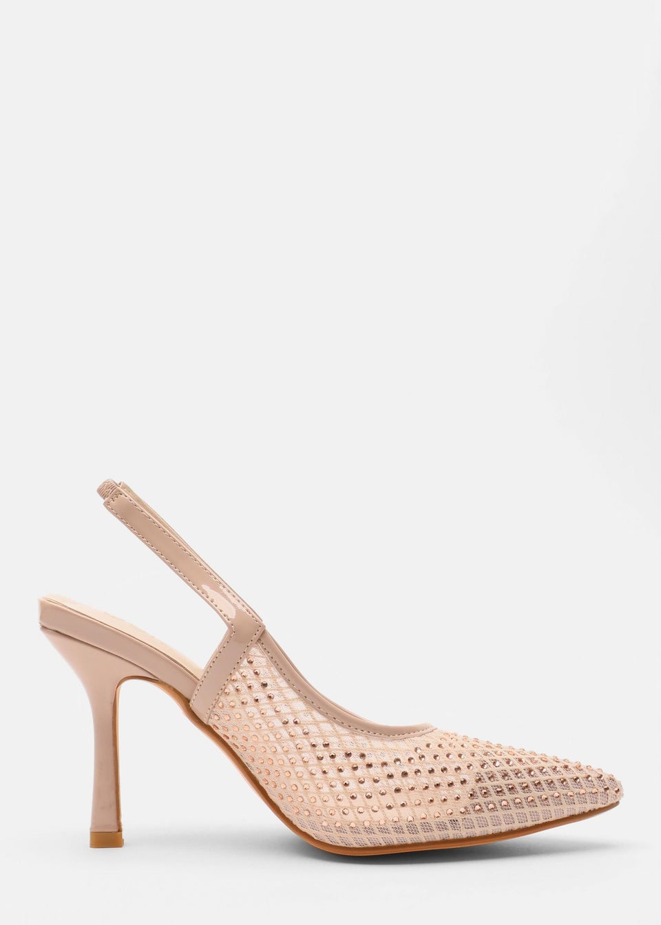 Quiz Natural Mesh Diamante Court Heels