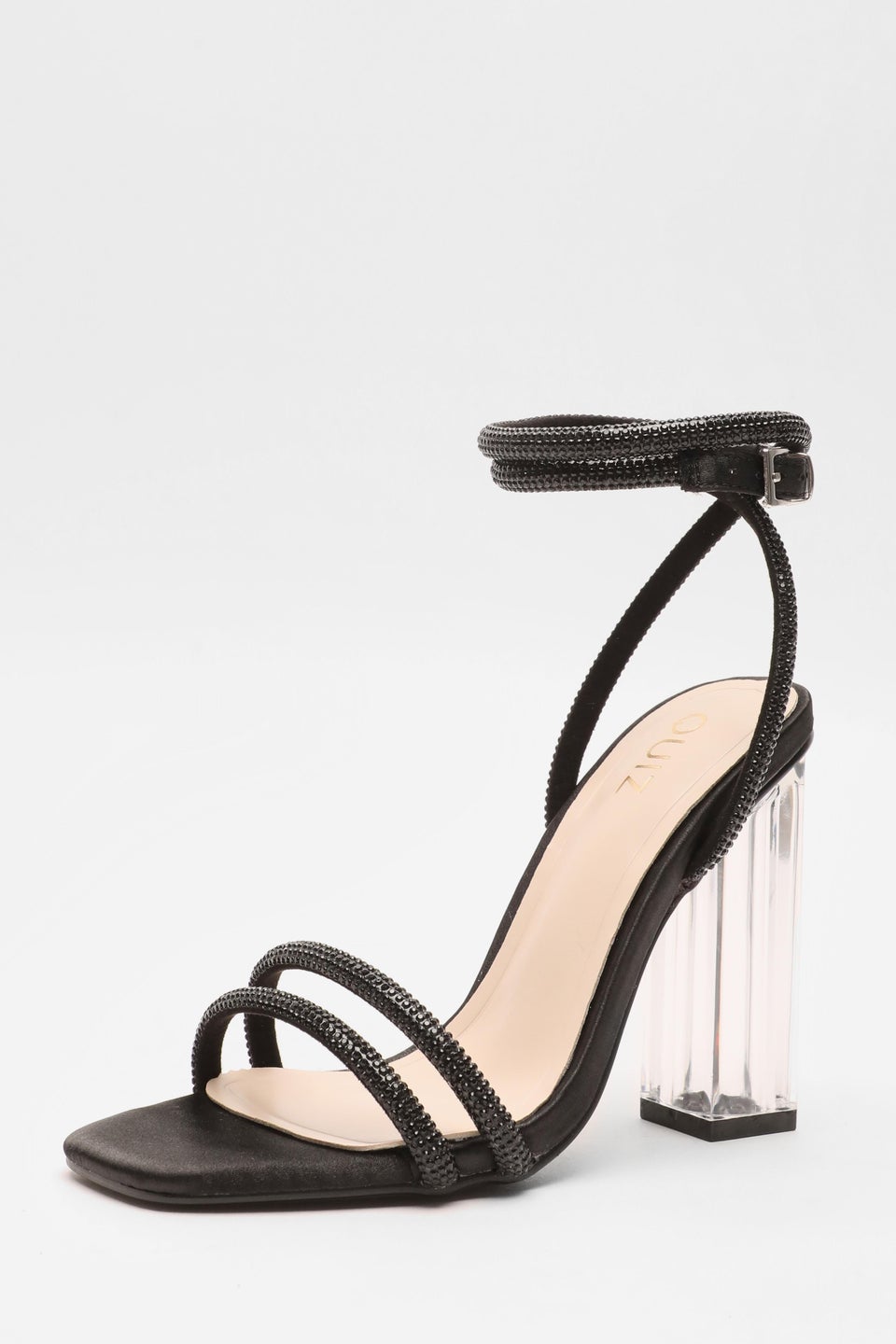 Quiz Black Diamante Clear Heeled Sandals