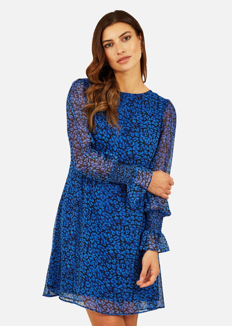 Yumi Blue Recyled Animal Print Long Sleeve Tunic Dress