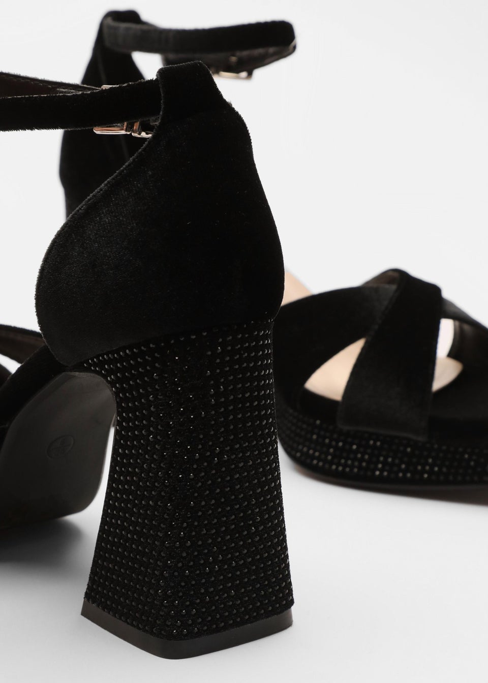 Quiz Black Velvet Diamante Platform Heels