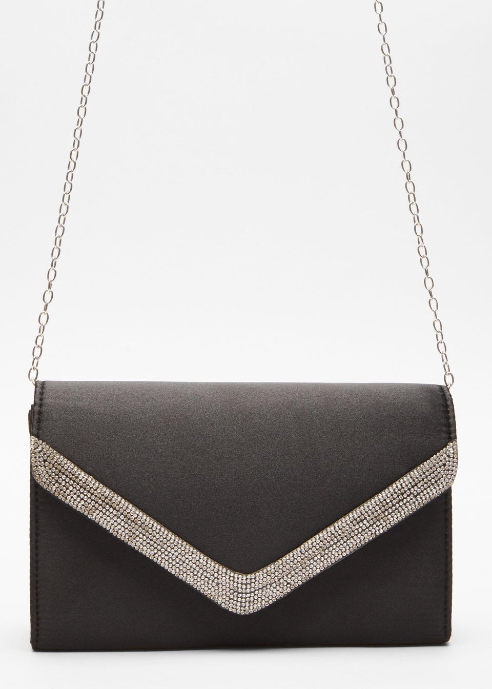 Quiz Black Diamante Trim Clutch Bag