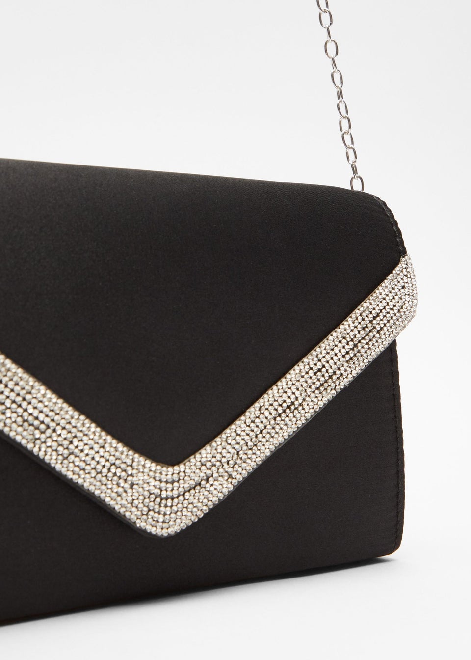 Quiz Black Diamante Trim Clutch Bag