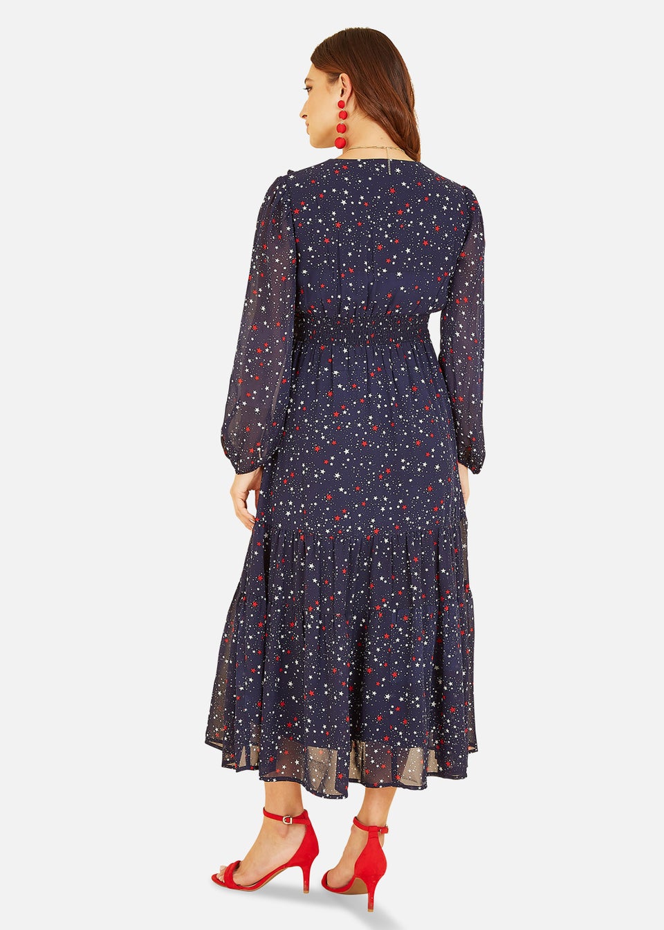 Yumi Navy Star Print Long Sleeve Midi Dress Matalan