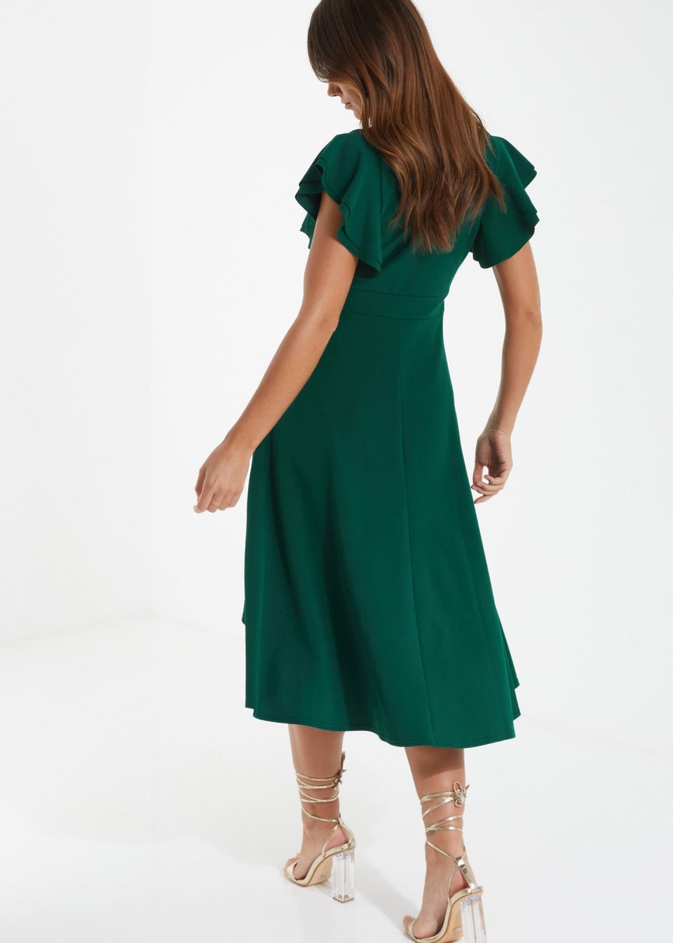 Quiz Green Wrap Dip Hem Midi Dress