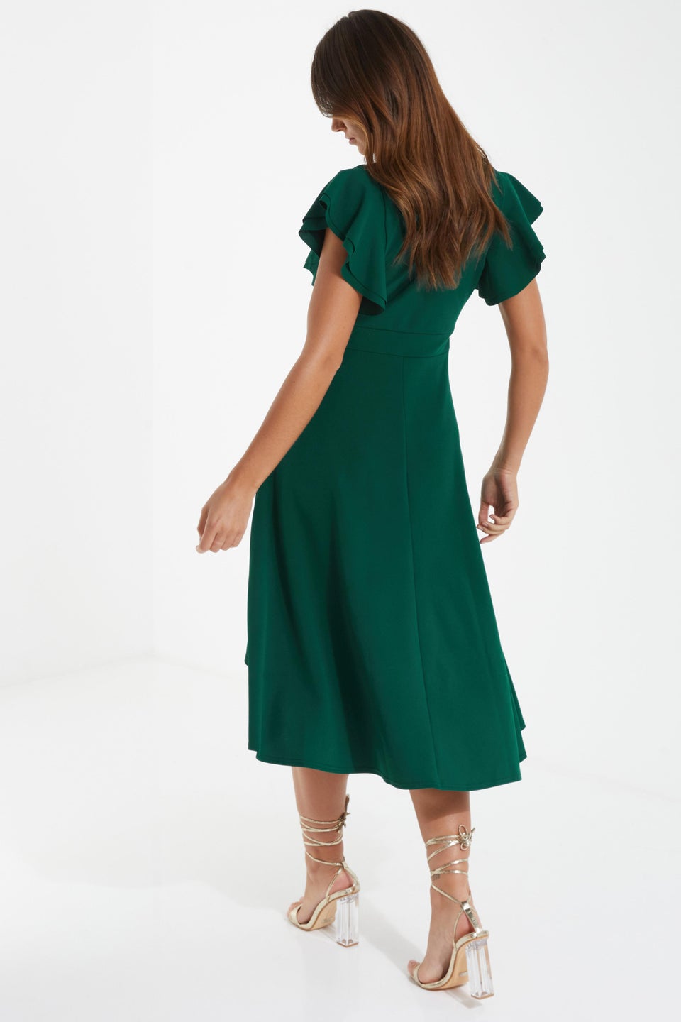 Quiz Green Wrap Dip Hem Midi Dress