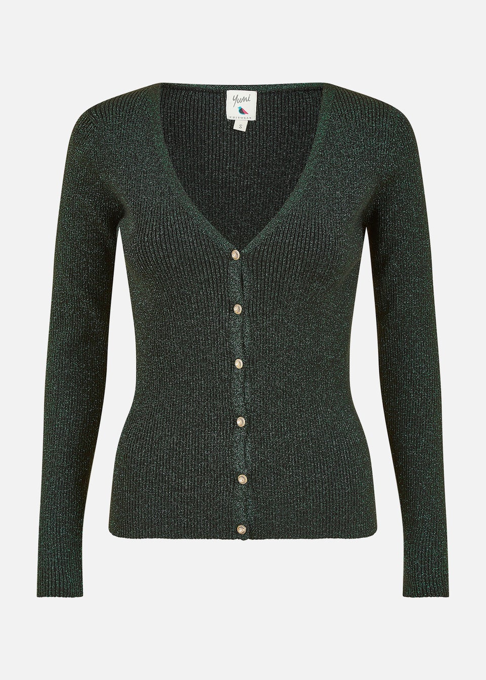 Yumi Green Lurex Sparkle Button Cardigan