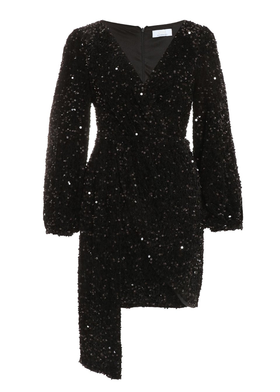 Quiz Black Sequin Long Sleeve Mini Dress - Matalan