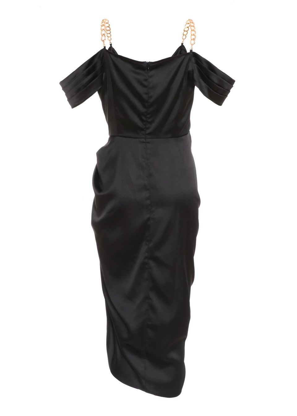Black ruched cold shoulder midi dress 2025