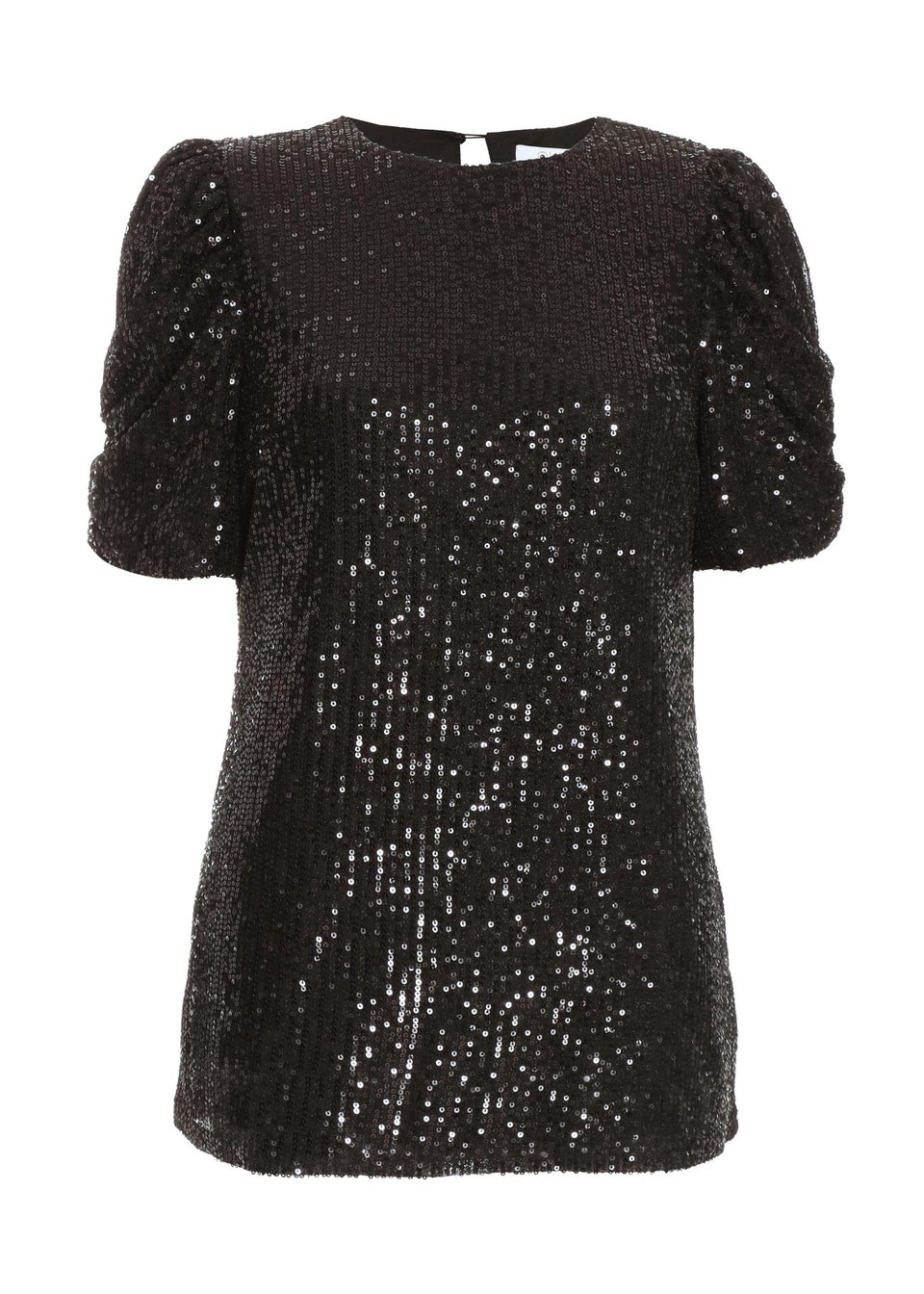 Quiz Black Sequin Boxy Top - Matalan