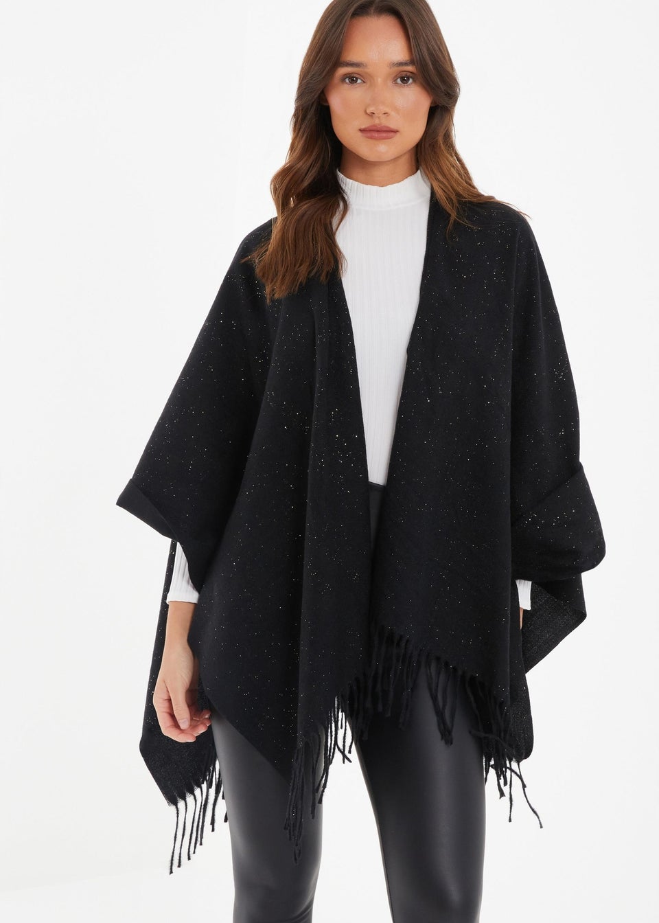 Quiz Black Glitter Tassel Cape