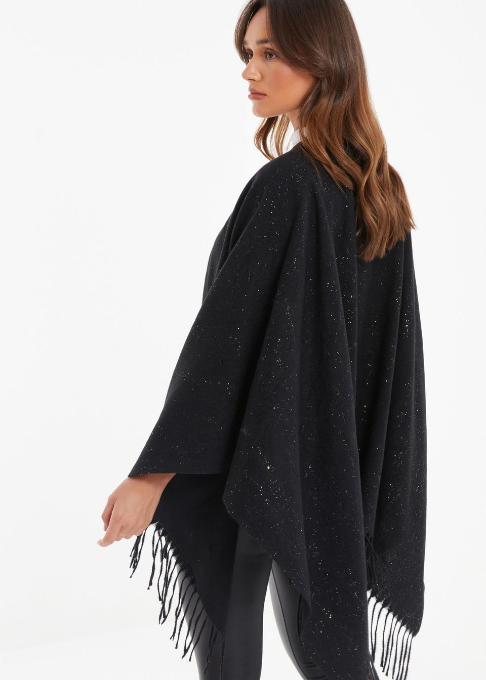 Quiz Black Glitter Tassel Cape