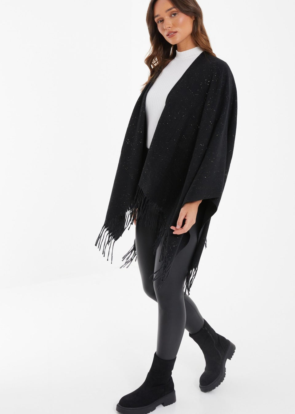 Quiz Black Glitter Tassel Cape