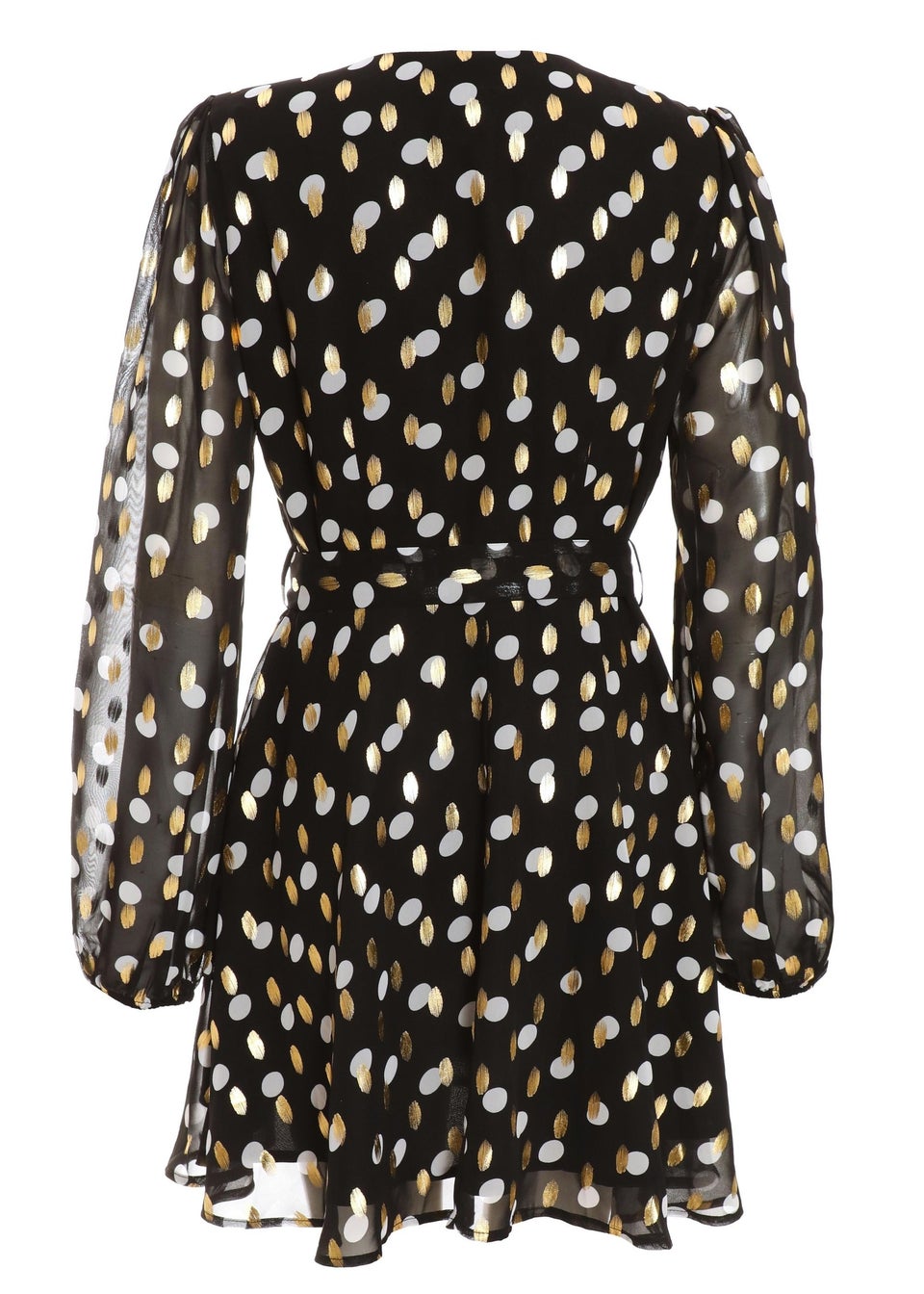 Quiz Black Polka Dot Foil Wrap Skater Dress