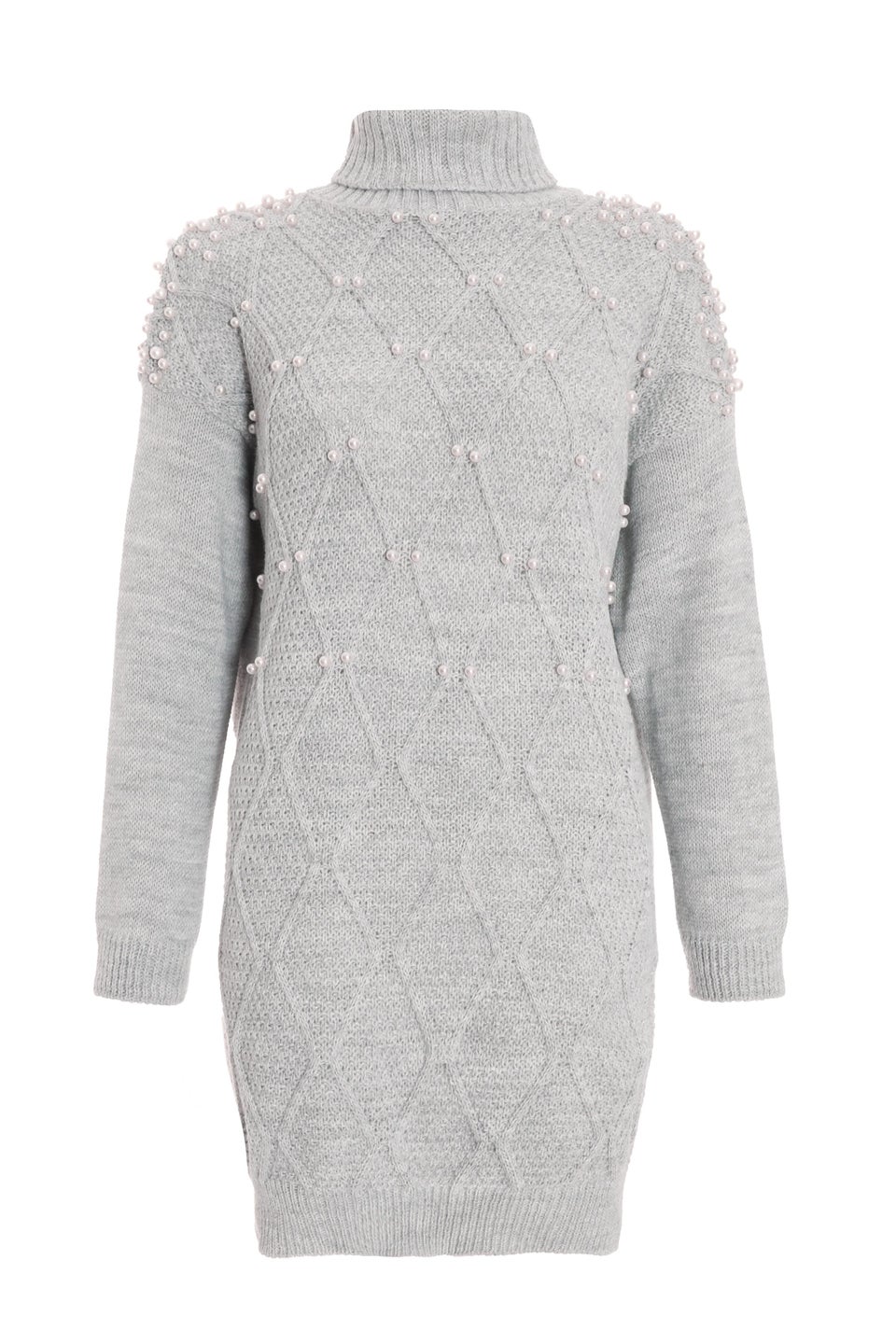 Quiz Grey Knitted Pearl Embellished Jumper Dress Matalan