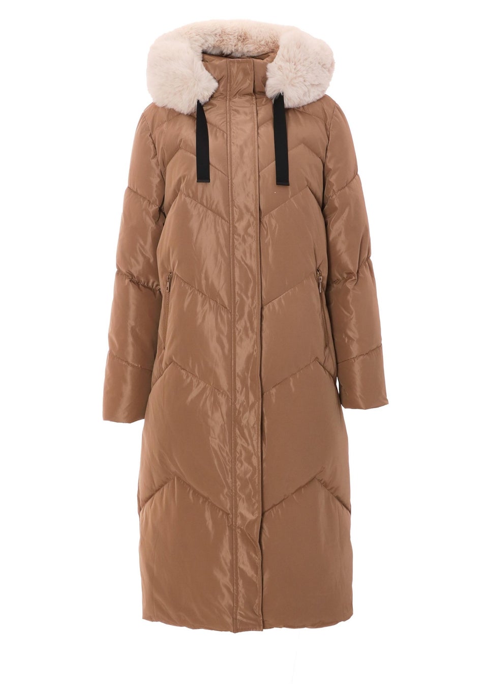 Quiz Camel Padded Faux Fur Hood Parka