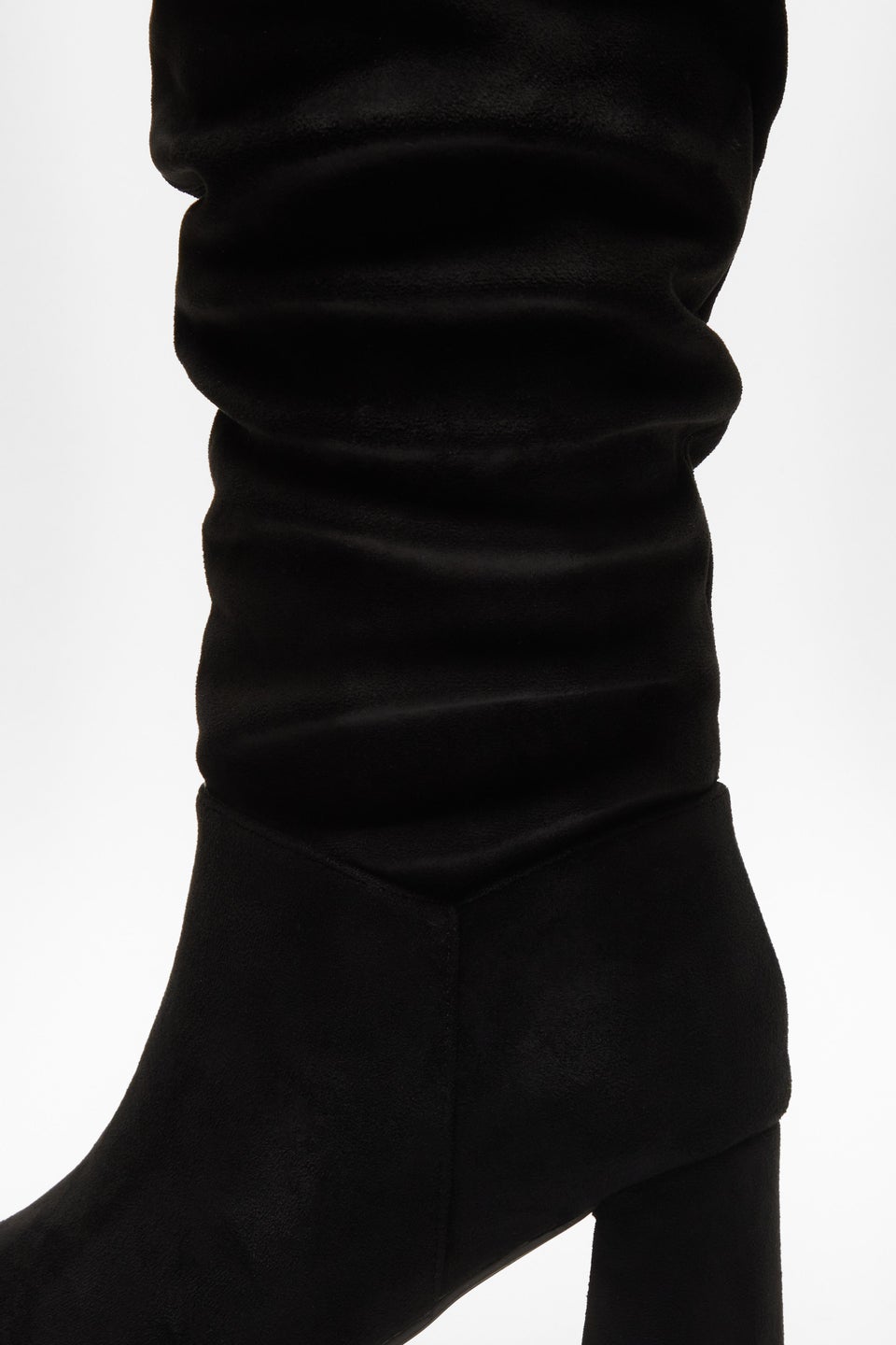 quiz faux suede ruched heeled boots