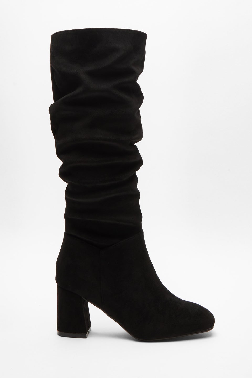 Quiz Black Faux Suede Ruched Heeled Boots