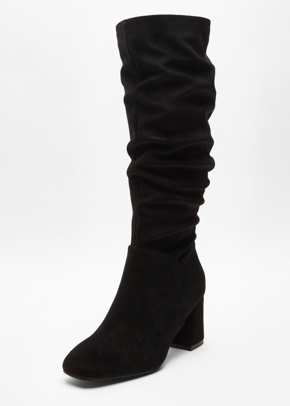 Quiz Black Faux Suede Ruched Heeled Boots Matalan