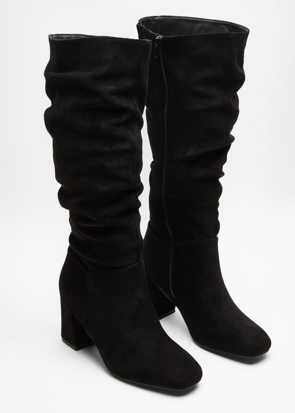 Quiz Black Faux Suede Ruched Heeled Boots Matalan