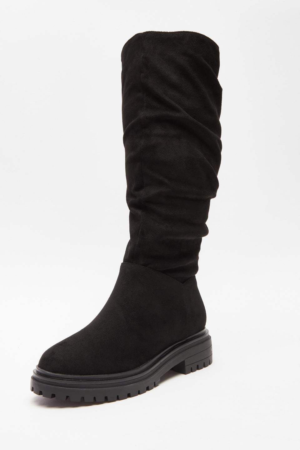 Quiz Black Faux Suede Ruched Boots