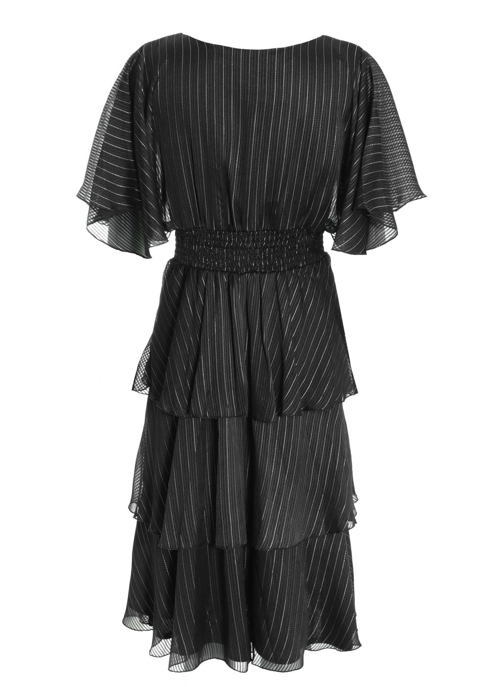 Quiz Black Glitter Chiffon Tiered Midi Dress - Matalan