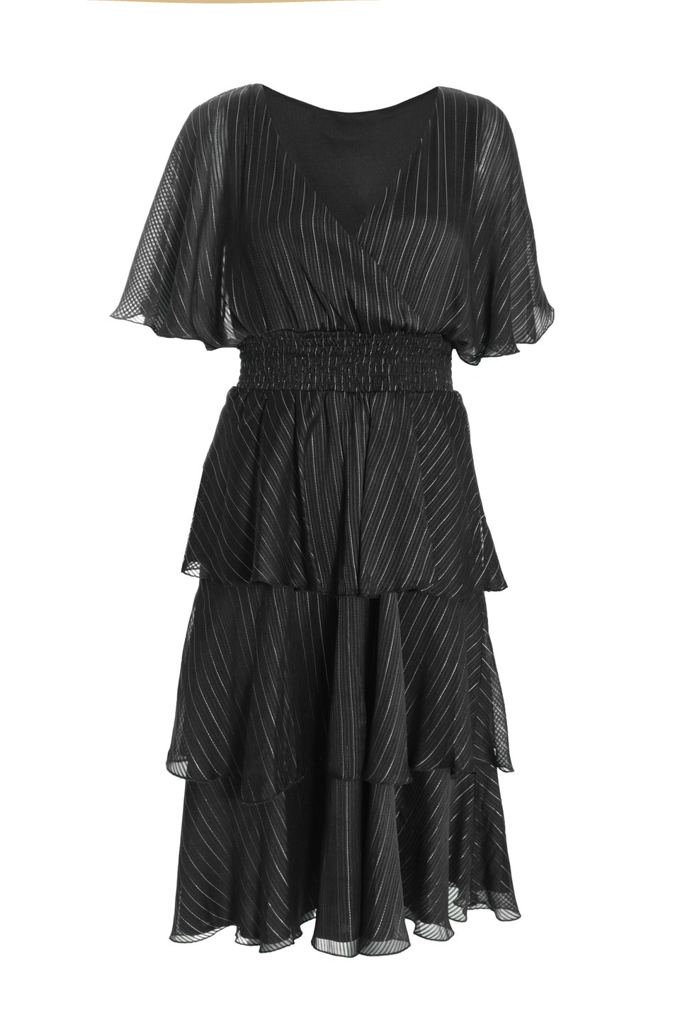 Quiz Black Glitter Chiffon Tiered Midi Dress - Matalan