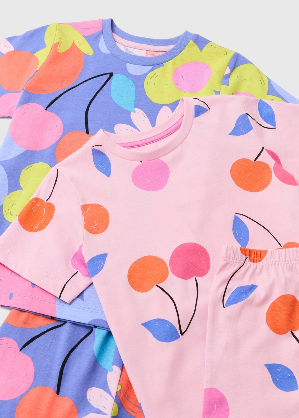 Girls 2 Pack Multicolour Fruit Pyjama Shortie Set (4-12yrs)