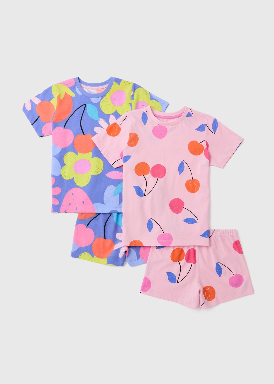 Girls 2 Pack Multicolour Fruit Pyjama Sets (4-12yrs)