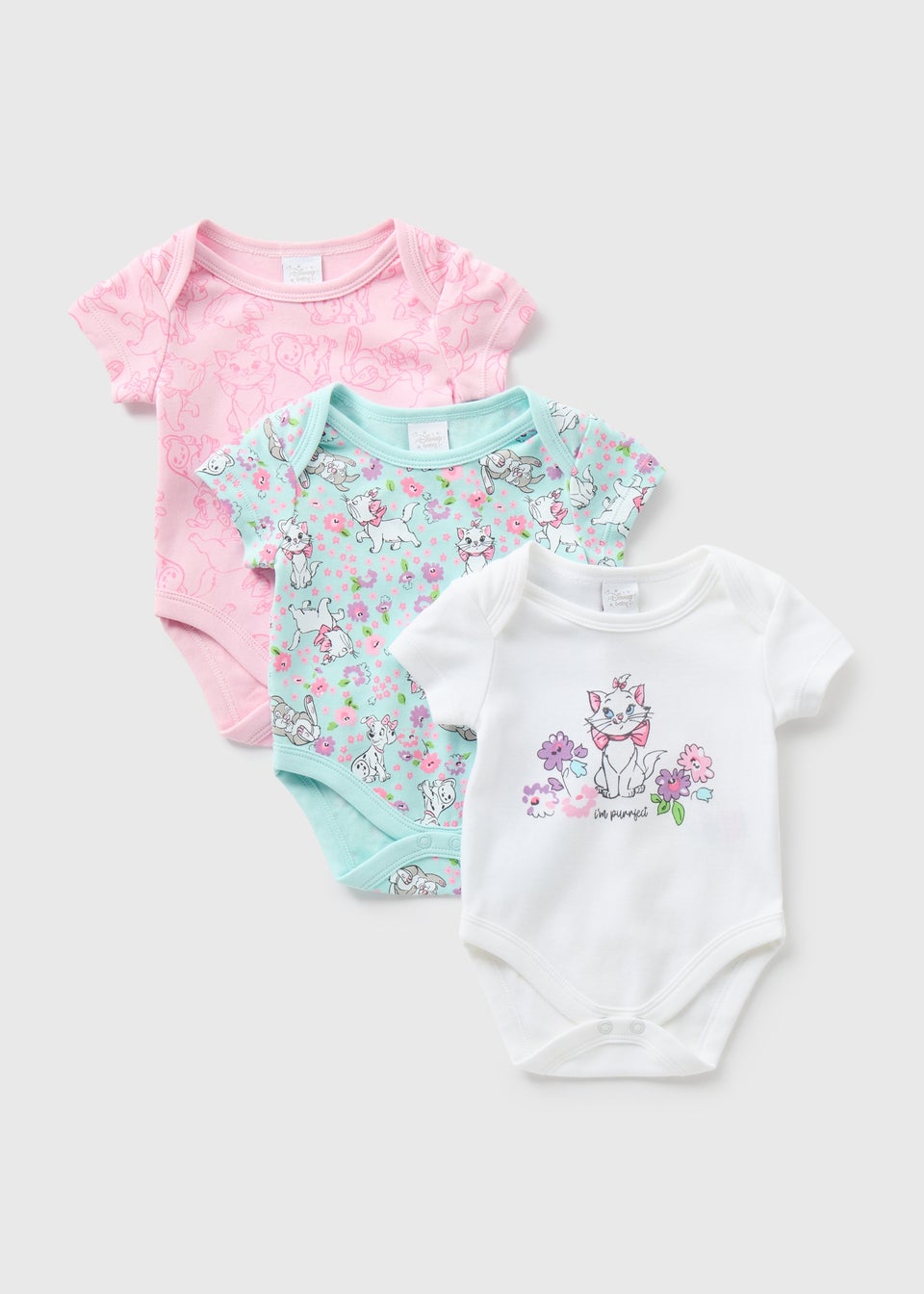 Disney Baby 3 Pack Pink Marie Bodysuits (Tiny Baby-18mths)