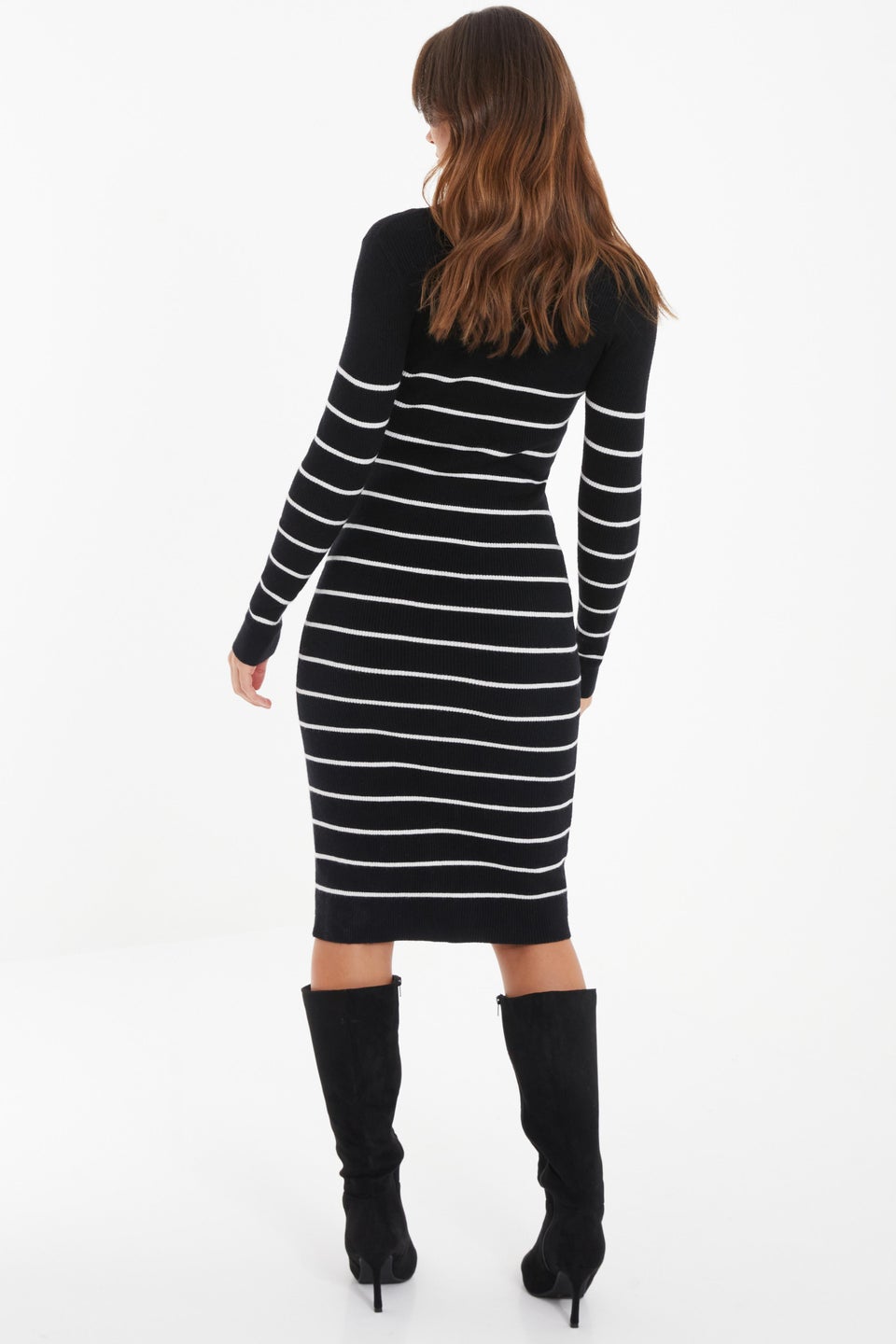 Quiz Black Stripe Knitted Midi Dress