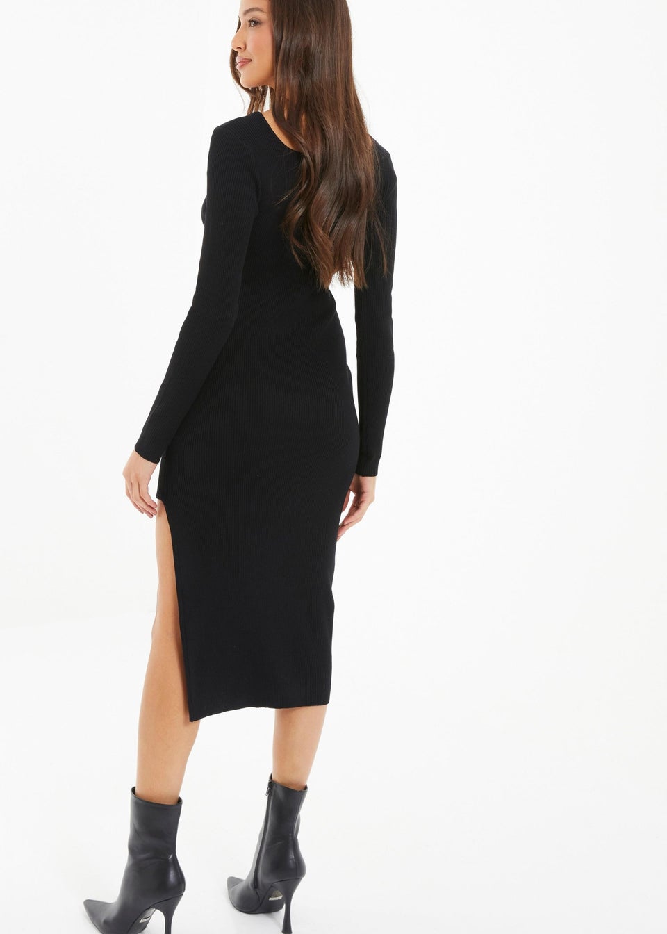 Quiz Black Knit Long Sleeve Midi Dress