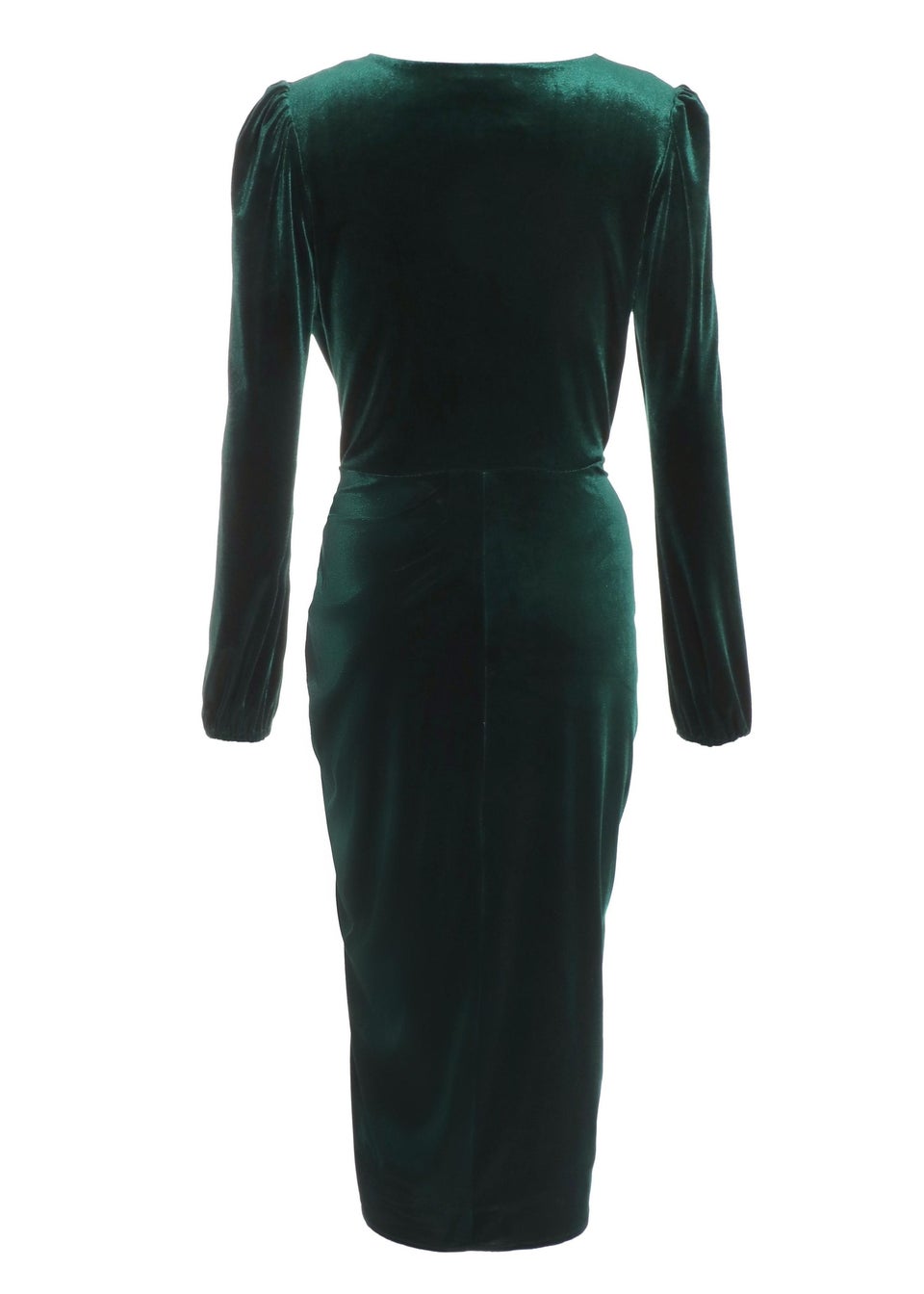 Quiz Green Velvet Ruched Wrap Midi Dress - Matalan