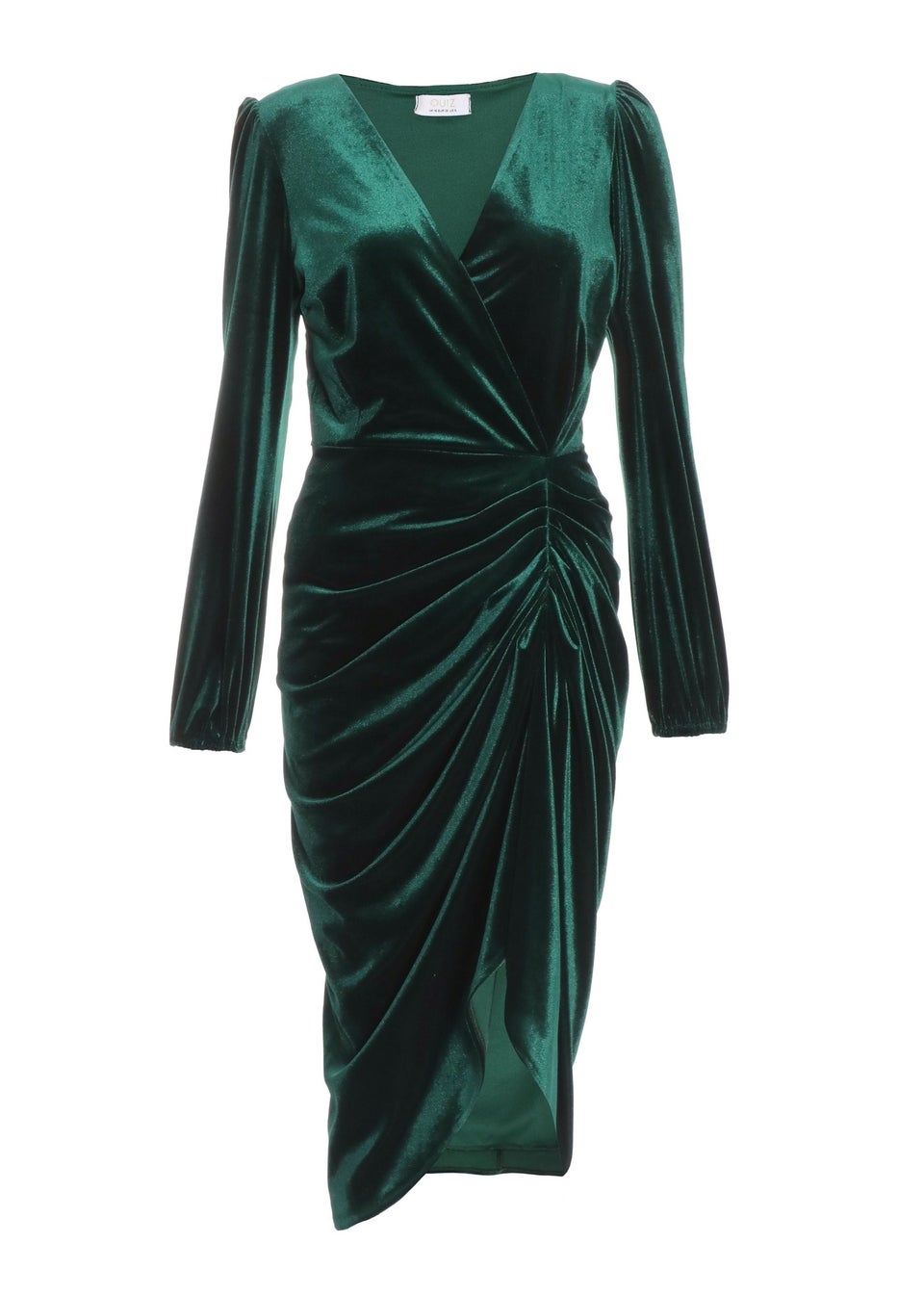 Quiz Green Velvet Ruched Wrap Midi Dress - Matalan