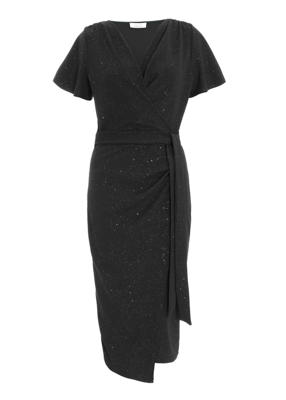 Quiz Black Glitter Ruched Wrap Midi Dress Matalan